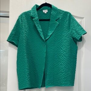 Green Textured Short Sleeve Blazer